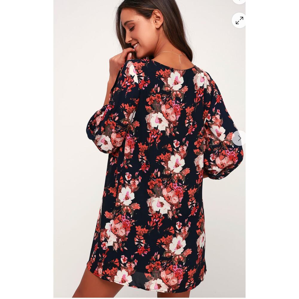 Lulus Dress Womens X Small Shifting Dears Navy Blue Floral Print Mini - Picture 3 of 12
